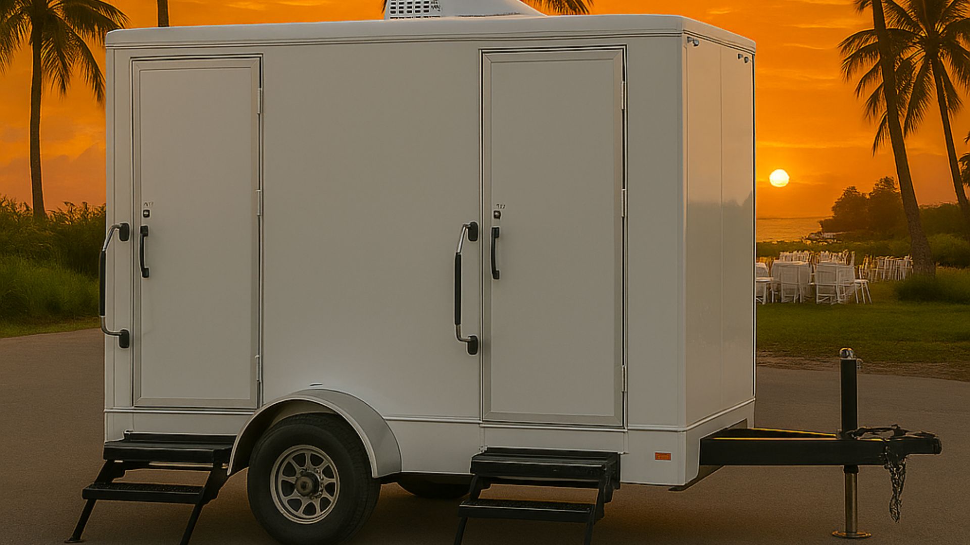 luxury restroom trailer at a wedding in Bradenton, florida