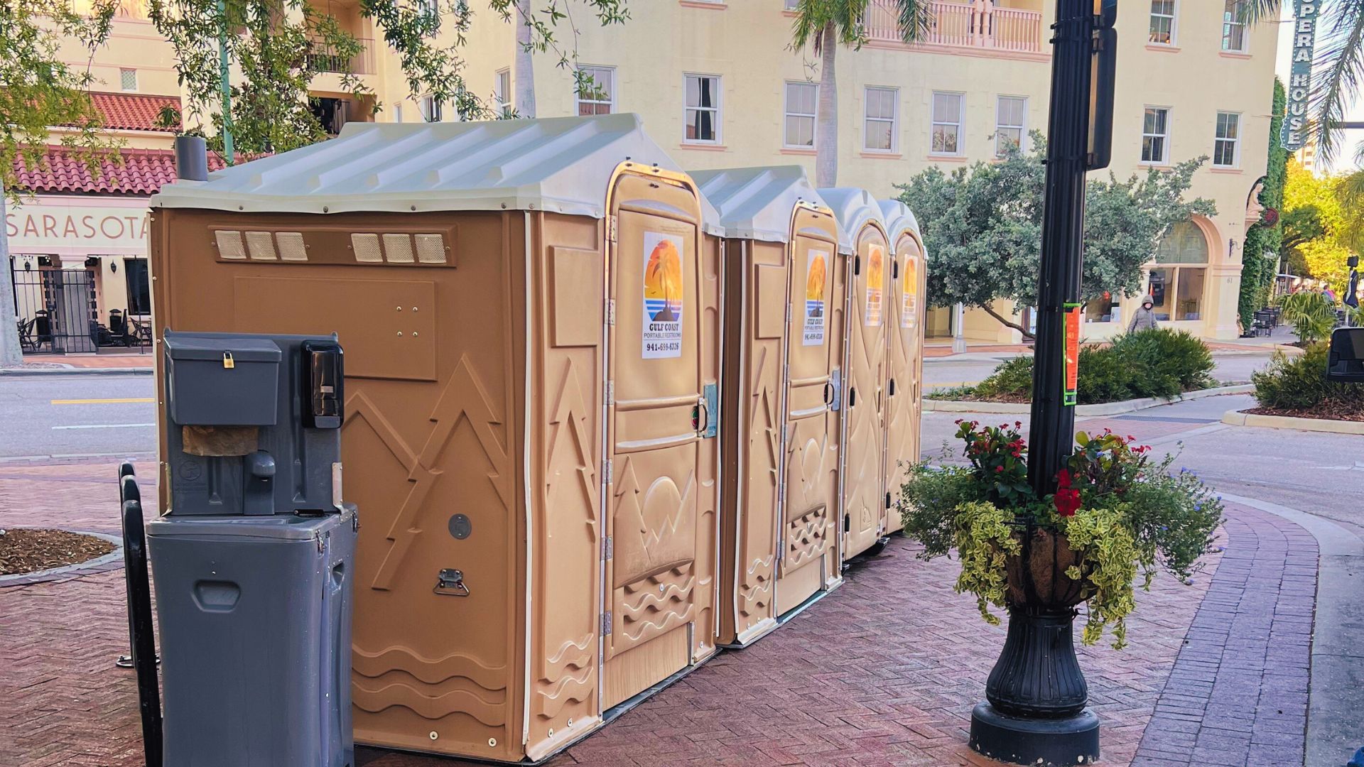 four portable toilets set up at event in Bradenton florida
